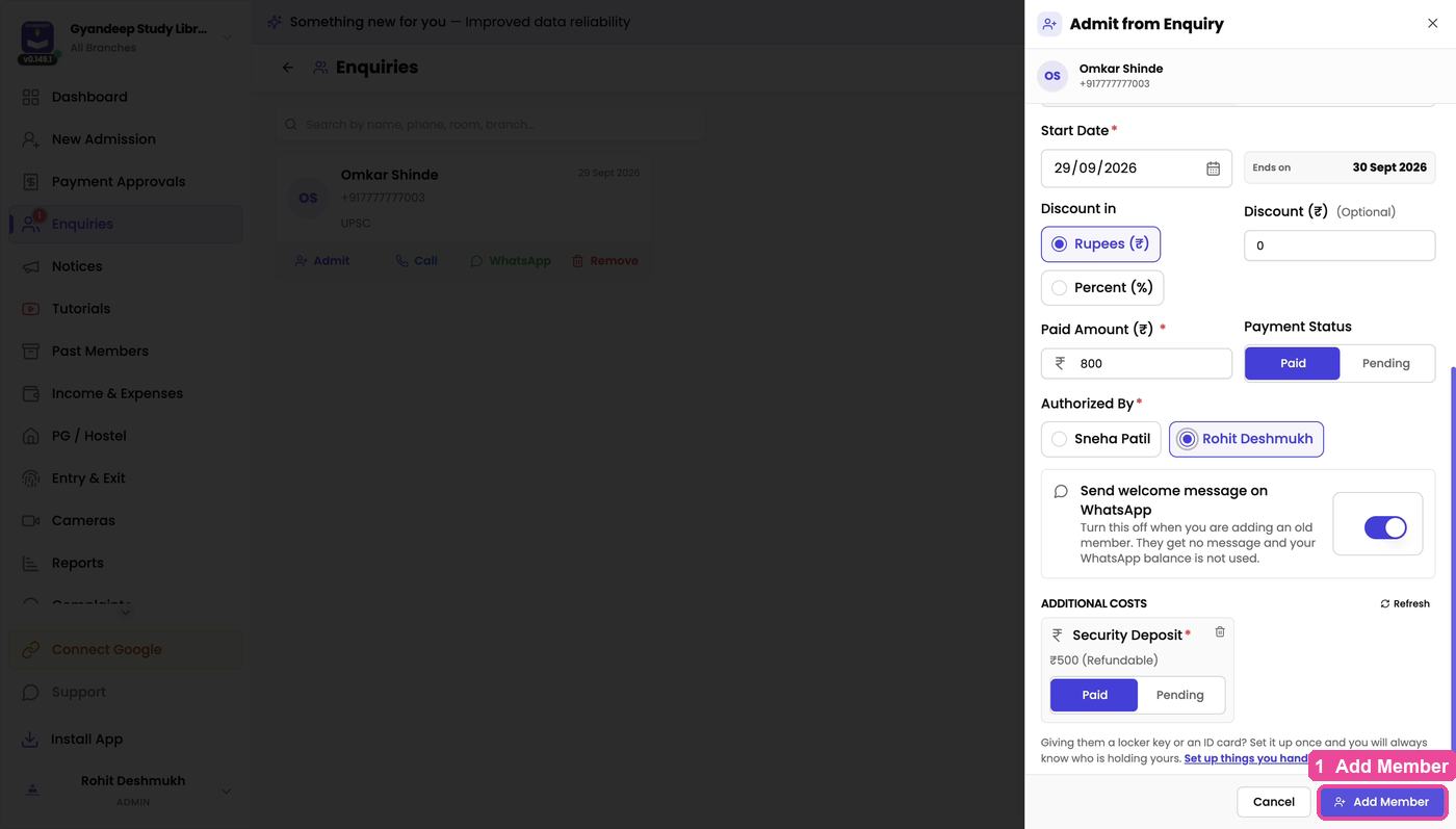 The Add Member button at the bottom of the panel