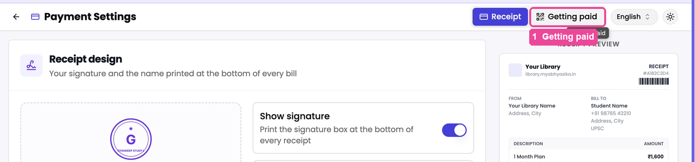 The Getting paid tab