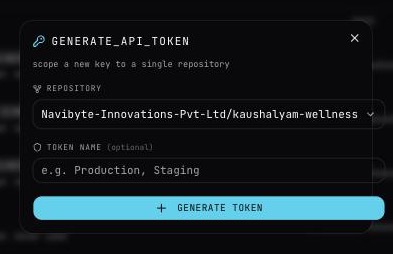 The generate_api_token dialog: a repository picker, an optional token name, and the Generate Token button