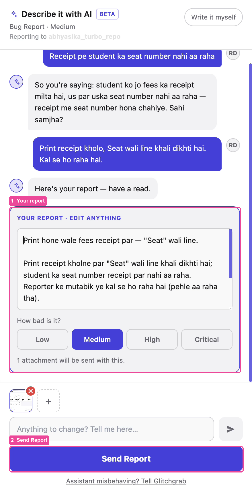 Your report, ready to send with Send Report