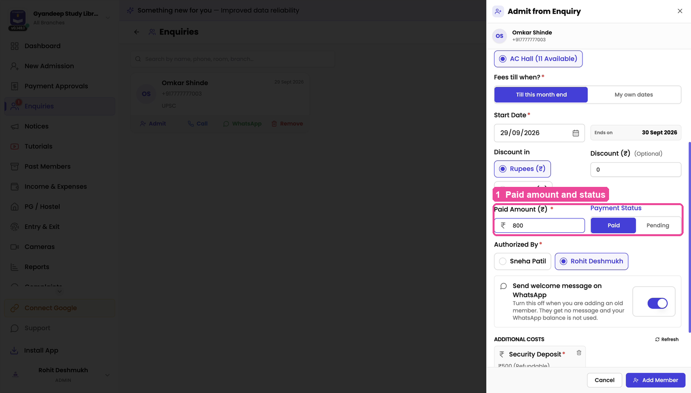 Paid Amount and Payment Status