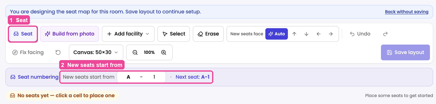 Seat tool and seat numbering