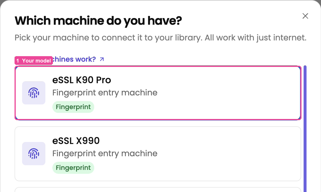 Pick your machine model