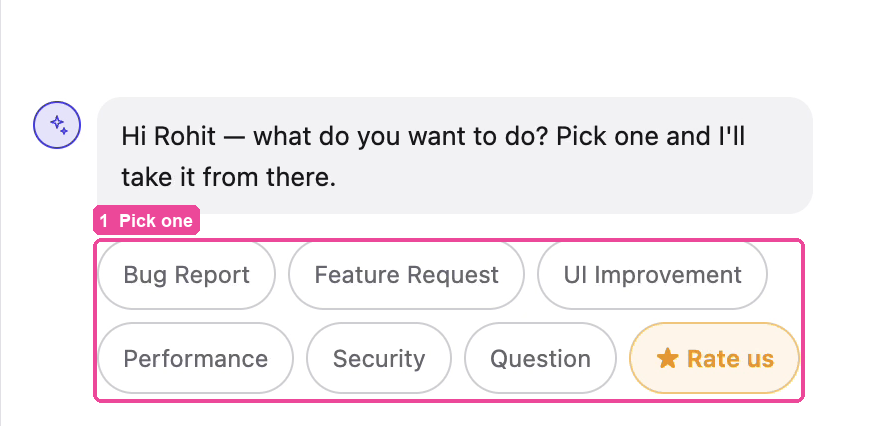 Choose Bug Report, Feature Request, Question and so on