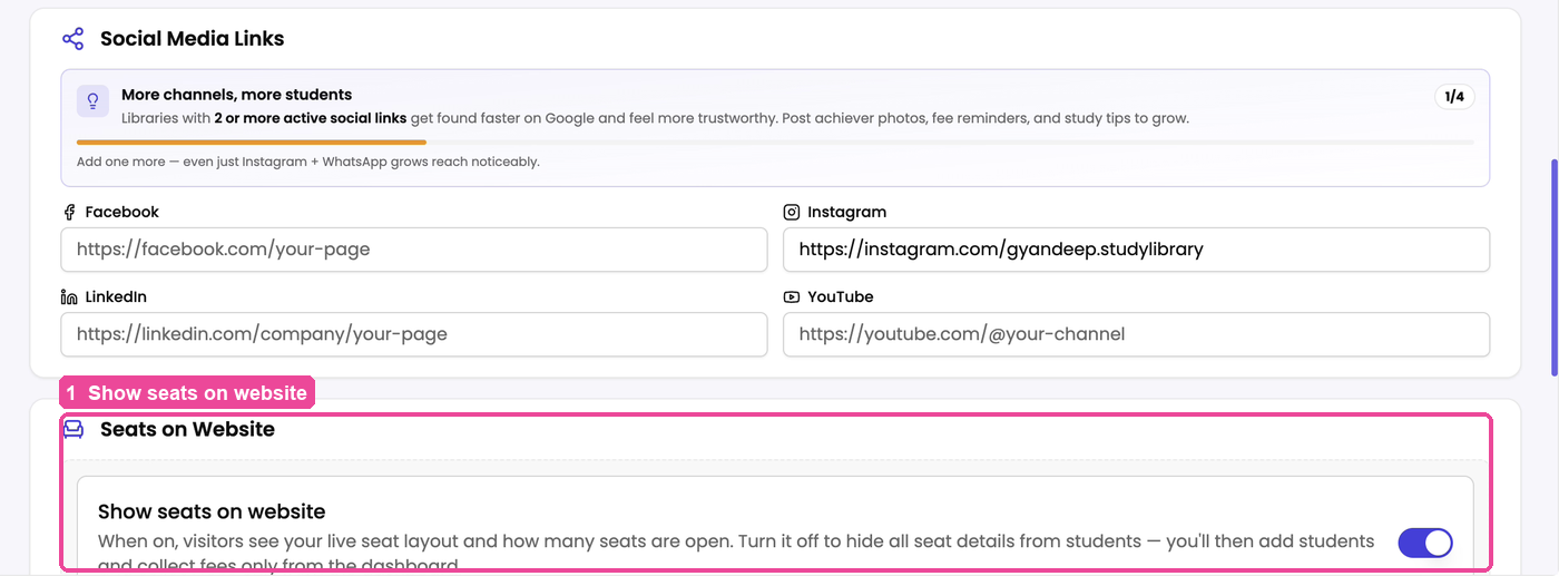 Show seats on website switch